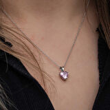 BlackCraft Gümüş Pembe Taşlı Kalpli Kadın Kolye (BC-A2B48B)