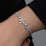 BlackCraft 925 Ayar Gümüş Baget Çiçek Desenli Kadın Bileklik (BC-27FB6E)
