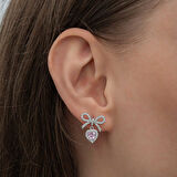 BlackCraft Gümüş Fiyonk Pembe Taşlı Kalpli Çivili Kadın Küpe (BC-4DDDCB)