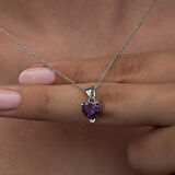 BlackCraft 925 Ayar Gümüş Mor Taşlı Kalpli Kadın Kolye (BC-04DDF2)