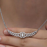 BlackCraft 925 Ayar Gümüş Gurmet Zincirli Baget Taşlı Kadın Kolye (BC-553F98)