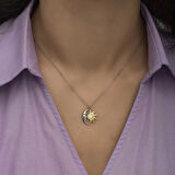 BlackCraft 925 Ayar Gümüş Opal Beyaz Taşlı Ay Güneş Kadın Kolye (BC-8406FC)