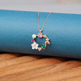 BlackCraft 925 Ayar Gümüş Rose Kalp Manolya Çiçeği Kelebek Kadın Kolye (BC-10FE6E)