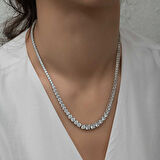 BlackCraft Gümüş Süzme Beyaz Taşlı Su Yolu Kadın Kolye (BC-0902F0)