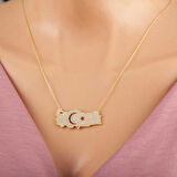 BlackCraft 925 Ayar Gümüş Gold Ay Yıldız Türkiye Haritası Kadın Kolye (BC-F3AFEB)