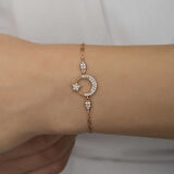 BlackCraft 925 Ayar Gümüş Rose Ay Yıldız Kadın Bileklik (BC-52E541)