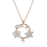 BlackCraft Gümüş Rose Manolya Çiçeği Yıldız Kadın Kolye (BC-4EE475)