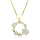 BlackCraft 925 Ayar Gümüş Gold Manolya Çiçeği Kadın Kolye (BC-C20742)