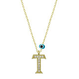 BlackCraft 925 Ayar Gümüş Nazar Gold T Harfi Kadın Gümüş Kolye (BC-47D567)