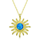 BlackCraft ​925 Ayar Gümüş Mavi Opal Taşlı Güneş Kadın Gümüş Kolye (BC-69EFFC)