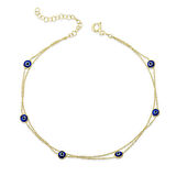 BlackCraft Gümüş Gold Çift Zincirli Nazar Halhal (BC-6EC565)