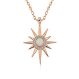 BlackCraft 925 Ayar ​Gümüş Rose Beyaz Opal Taşlı Kutup Yıldızı Kolye (BC-E440C5)