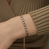 BlackCraft Gümüş Rose Oval Kesim Elmas Montür Asansör Bileklik (BC-6319D2)