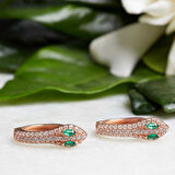 BlackCraft Gümüş Yeşil Gözlü Yılan Halka Küpe (BC-8CE634)