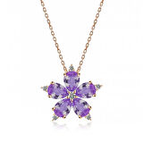 BlackCraft 925 Ayar Gümüş Rose Lila Kamelya Çiçeği Kolye (BC-DDB686)