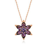 BlackCraft 925 Ayar ​Gümüş Rose Mor Çiçek Kolye (BC-98B8FC)