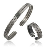 BlackCraft 925 Ayar Gümüş Çizgi Desenli Bileklik Ve Yüzük Set (BC-920524)