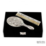 BlackCraft Manolya Motifli Ayna Tarak Gümüş Set (BC-4919BD)