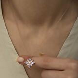 BlackCraft 925 Ayar Gümüş Lila Taşlı Umut Çiçeği Kadın Gümüş Kolye (BC-ACC6E9)