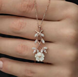 BlackCraft 925 Ayar Gümüş Beyaz Bahar Çiçeği Kadın Gümüş Kolye (BC-31198C)