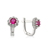 BlackCraft 925 Ayar Gümüş Pembe Taşlı Çiçek Küpe (BC-8FEC74)