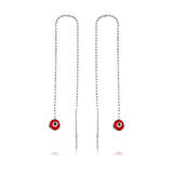 BlackCraft 925 Ayar Gümüş Zincirli Kırmızı Nazar Küpe (BC-04A8A6)