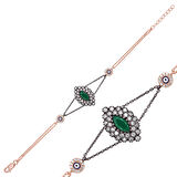 BlackCraft 925 Ayar Gümüş Rose Mat Yeşil Taşlı Otantik Bileklik (BC-4DBDBF)
