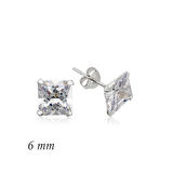 BlackCraft 925 Ayar Gümüş Kare Tek Taş Zirkon Küpe - 6 mm. (BC-B1E554)