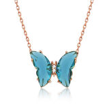 BlackCraft 925 Ayar Gümüş Rose Turkuaz Cam Kelebek Kolye koleksiyon