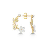 BlackCraft 925 Ayar Gümüş Gold Sedef Çiçek Çivili Kadın Küpe koleksiyon