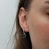 BlackCraft Gümüş Yeşil Taşlı Kalpli Kadın Küpe şık