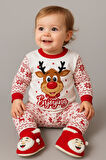 YILBAŞI NOEL TEMALI BEBEK PİJAMA VE ÇINGIRAKLI PANDUF TAKIMI ( 9-12 ay bebekler için uygundur )