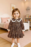 Kız Çocuk Leopar Bebe Yaka Fisto Detaylı Doğum Günü, Konsept , Özel Gün, Bayramlık Elbise