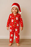 NOEL BABA KAR TANESİ DESENLİ YILBAŞI TEMALI 3 PARÇA PENYE ÇOCUK PİJAMA TAKIMI