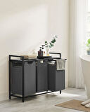 VASAGLE Çamaşır Sepeti 3 Bölmeli, Raflı Çamaşır Sepeti, Çamaşır Kutusu, Oxford Kumaştan Çekilebilir Çamaşır Torbası Çıkarılabilir, Metal Çerçeve, 3 x 38 L, 92,5 x 33 x 72 cm, Siyah-Gri BLH301G01