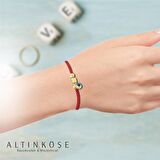 Kırmızı İpli Küp Dorikalı Göz Boncuklu 14 Ayar Altın