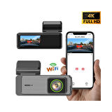 4K Wi-Fi Araç Kamerası – G-Sensörlü, Gece Görüşlü, Döngü Kayıt Özellikli, 360° Dönebilir Lensli Dash Cam