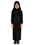 Penye Kendinden Başörtülü Çocuk Namaz Elbisesi Siyah/ 6-7-8 yaş