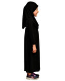 Penye Kendinden Başörtülü Çocuk Namaz Elbisesi Siyah/ 6-7-8 yaş