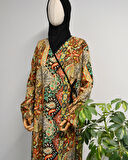 Etnik Desenli Kruvaze Namaz Elbisesi – %100 Viskon, Yandan Bağlamalı 36-46 Beden