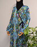 Etnik Desenli Kruvaze Namaz Elbisesi – %100 Viskon, Yandan Bağlamalı 36-46 Beden