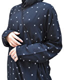 Noktalı Çiçek Desen Kruvaze Namaz Elbisesi – %100 Viskon, Yandan Bağlamalı, Rahat Kalıp 36-46 Beden
