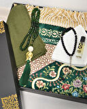 Çeyizlik Hediyelik Seccade Set – Astarlı Kadife Seccade, Eşarp, Kristal Tesbih, Erkek Tesbihi, Takke ve Esanslı Özel Kutulu Lüks Hediye