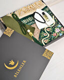 Çeyizlik Hediyelik Seccade Set – Astarlı Kadife Seccade, Eşarp, Kristal Tesbih, Erkek Tesbihi, Takke ve Esanslı Özel Kutulu Lüks Hediye