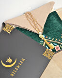 Çeyizlik Hediyelik Seccade Eşarp Tesbih Set – Kilim Desenli Kadife Astarlı Seccade, Eşarp, Kristal Tesbih Özel Kutulu Lüks Hediye Seti