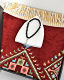 Erkekler için Seccade Takke Tesbih Hediyelik Seti –Kilim Desenli Kadife Astarlı Seccade, 33’lü Erkek Tesbihi, Takke ve Özel Kutu