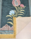 Pratik ve Taşınabilir İpek Dokulu Çantalı Seccade Lale Desenli Yeşil  Fermuarlı