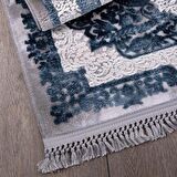 İpek Mekik Halı Blossom Lacivert Füme Retro Desenli Halı