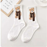 4'lü Renkli Tüylü Teddy Bear Desenli Tenis Kolej Çorap 4 çift
