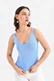 Askılı Merdiven Desenli Kadın Bebe Mavi Crop Triko Bluz